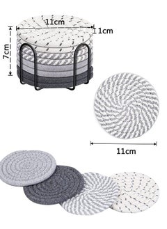 HAWAWA 8 Pcs Coasters for Drinks, 11cm Absorbent Coasters with Holder, Cotton Woven Drink Coasters, Braided Coasters Heat-Resistant for Home Decor Tabletop Protection Suitable for Kinds of Cups  - Image 2