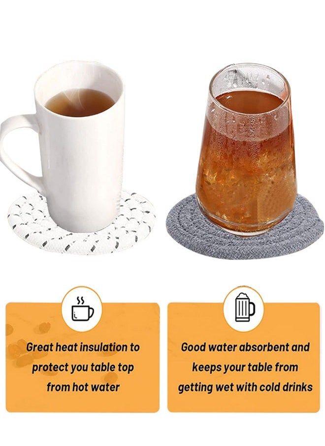 HAWAWA - 8 Pcs Coasters for Drinks, 11cm Absorbent Coasters with Holder, Cotton Woven Drink Coasters, Braided Coasters Heat-Resistant for Home Decor Tabletop Protection Suitable for Kinds of Cups - Image 1