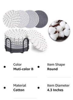 HAWAWA 8 Pcs Coasters for Drinks, 11cm Absorbent Coasters with Holder, Cotton Woven Drink Coasters, Braided Coasters Heat-Resistant for Home Decor Tabletop Protection Suitable for Kinds of Cups  - Image 3