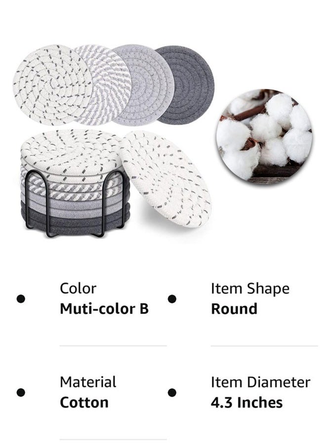 HAWAWA - 8 Pcs Coasters for Drinks, 11cm Absorbent Coasters with Holder, Cotton Woven Drink Coasters, Braided Coasters Heat-Resistant for Home Decor Tabletop Protection Suitable for Kinds of Cups - Image 1