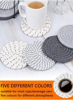 HAWAWA 8 Pcs Coasters for Drinks, 11cm Absorbent Coasters with Holder, Cotton Woven Drink Coasters, Braided Coasters Heat-Resistant for Home Decor Tabletop Protection Suitable for Kinds of Cups  - Image 5