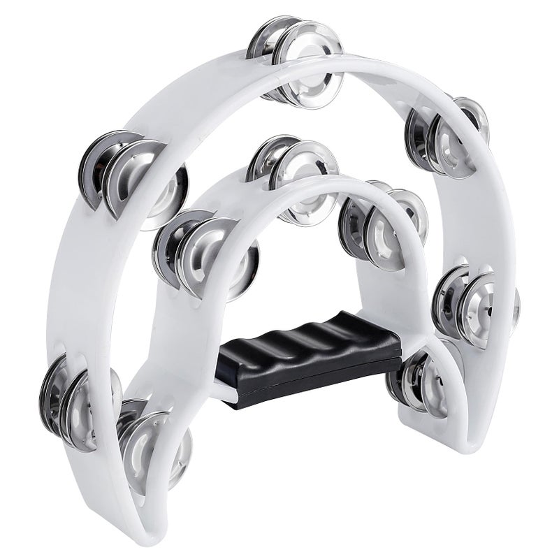 TENINYU Half Moon Musical Tambourine Double Row Metal Jingles Hand Held Percussion Drum Multicolor for KTV Party with Ergonomic Handle Grip (White) - Image 5