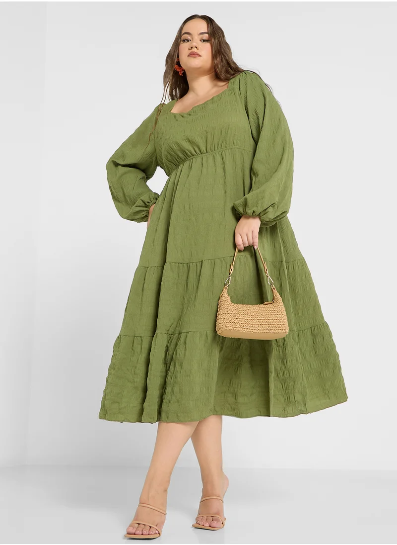 Ginger Plus Tiered Textured Maxi Dress