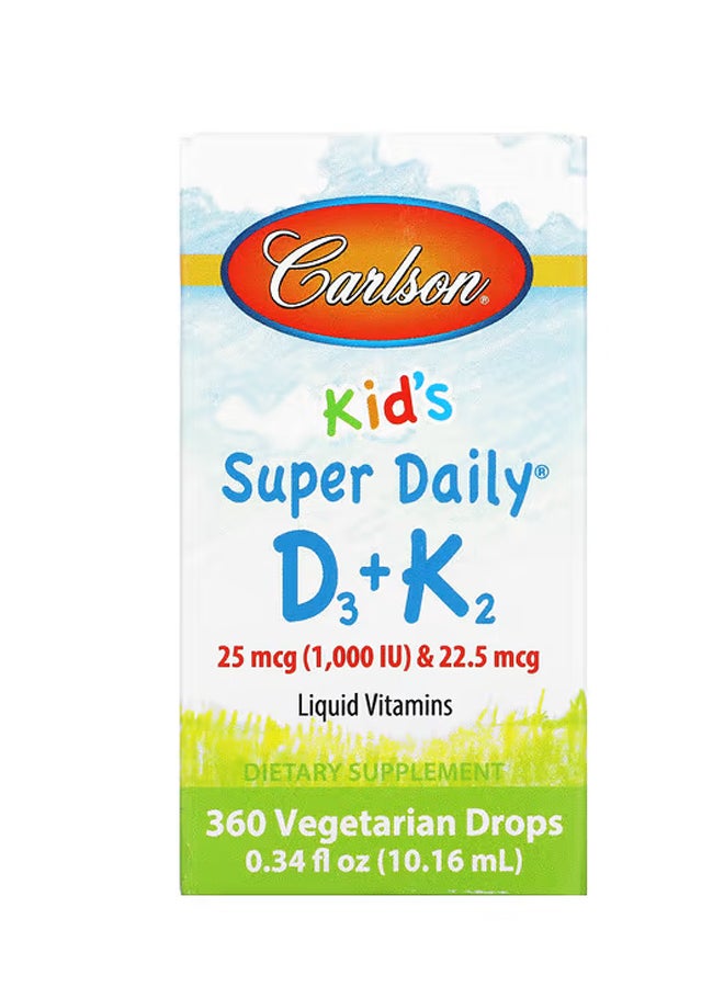 كارلسون تركيبة Super Daily D3+K2 للأطفال 25 ميكروجرام (1000 وحدة دولية) و22.5 ميكروجرام 0.34 أونصة سائلة (10.16 مل)