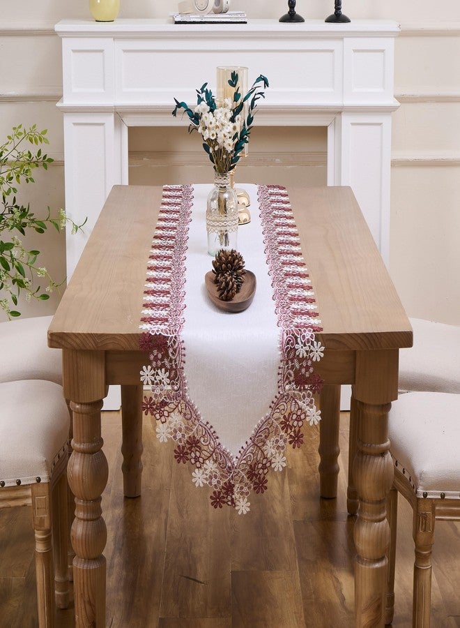 Winotic White Dark Red Floral Lace Jacquard Table Runner Dresser Scarf 54 inches Long for Kitchen Dining Coffee Table Parties Wedding Home Decor (16” x54”, Dark Red Floral) - Image 3