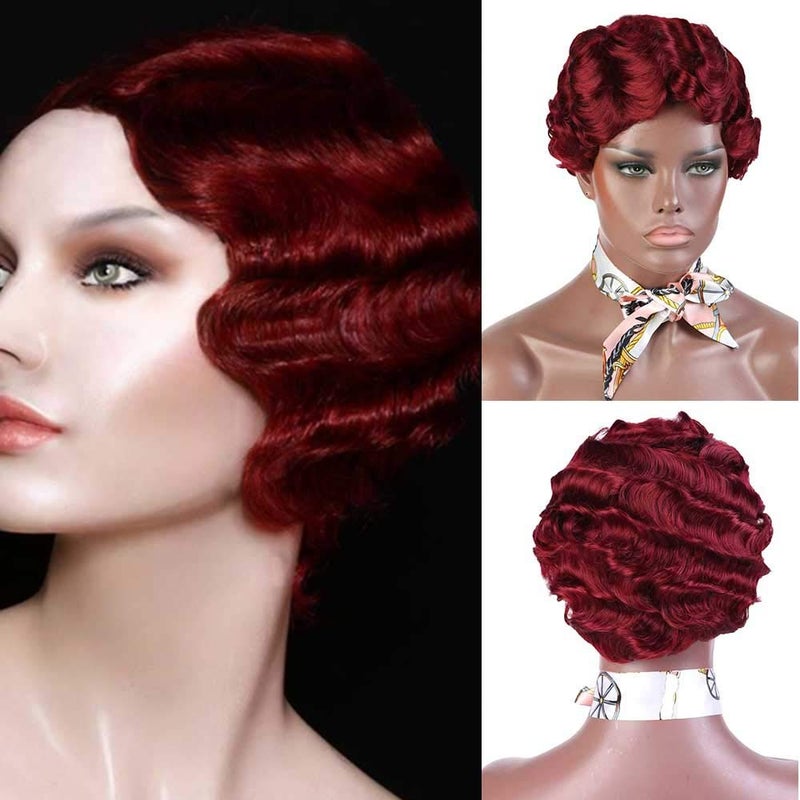 15 Colors Women Black Blonde Golden Brown Pink Blue Wine Red Short Finger Wave Curly Wigs Nuna Wigs Janet Collection BUG