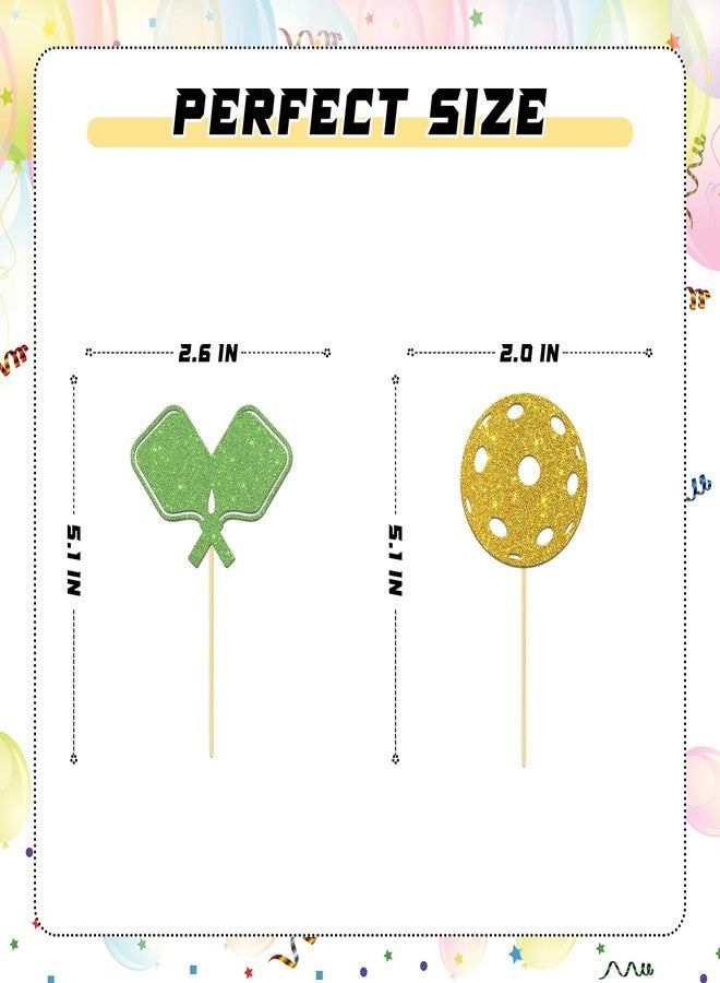 BOBYIYI 24 Pcs Pickleball Cupcake Toppers Pickleball Cake Decorations for Kids Pickleball Party Birthday Decor Sport Themed Birthday Retirement Party Supplies Glitter Green Golden - Image 2