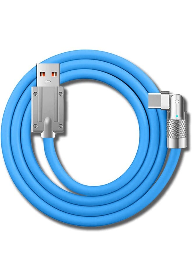 بيوينتي كابل شحن سريع من USB إلى C مع مؤشر شحن ، كابل شحن سريع دوار 180 درجة أقصى طاقة إخراج 120 واط ، موصل دوار مرن شحن أمان مطاطي سميك (للنوع C ، أزرق 2 متر) - Image 2