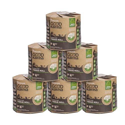 Origami Good Karma 3 Ply Unbleached Eco Friendly Toilet Tissue Paper Pack of 6 | Ultra Absorbent with No Clog & Easy Flush Feature | Gentle on Skin (320 Pulls Total 1920 Sheets) - Image 1