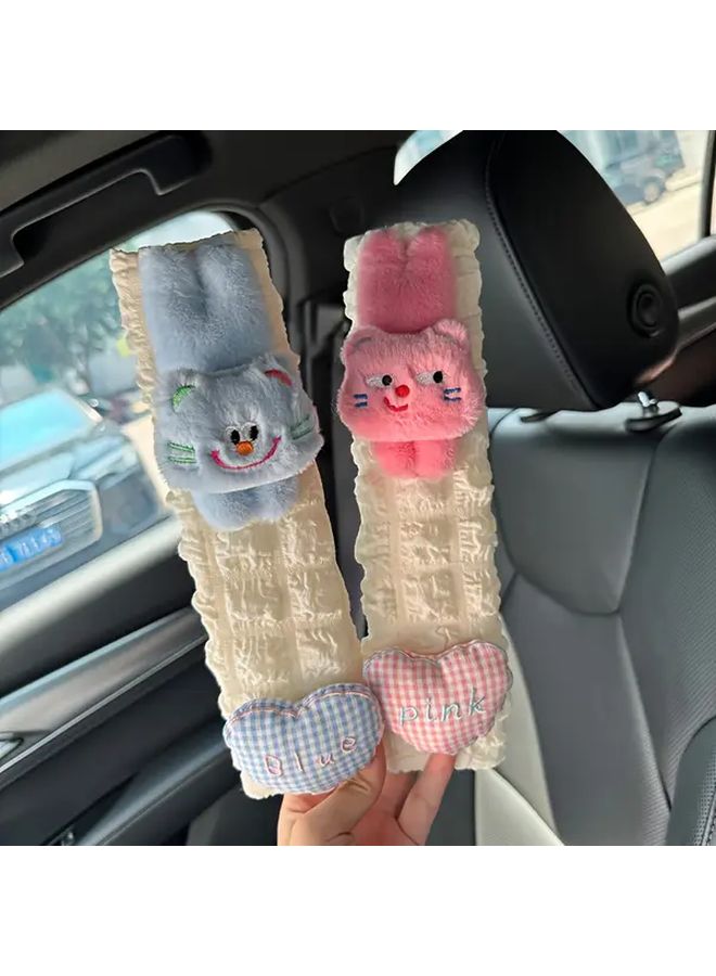 Car Seat Belt Shoulder Guards 2pcs Pink Adjustable Anti Slip Soft Lining Cute Cartoon Animal Patterns - Image 3