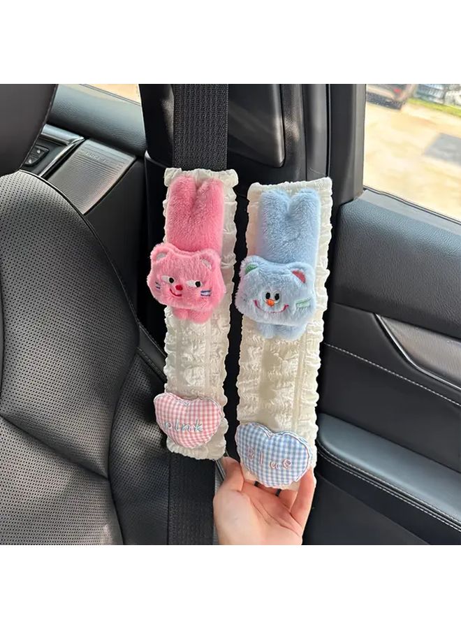Car Seat Belt Shoulder Guards 2pcs Pink Adjustable Anti Slip Soft Lining Cute Cartoon Animal Patterns - Image 1