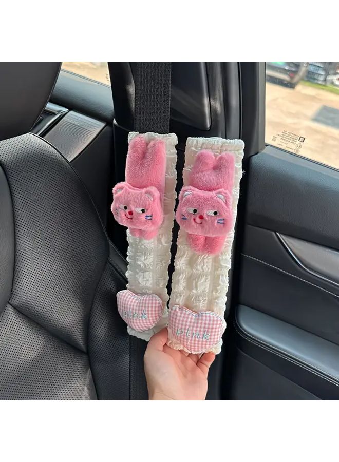 Car Seat Belt Shoulder Guards 2pcs Pink Adjustable Anti Slip Soft Lining Cute Cartoon Animal Patterns - Image 4