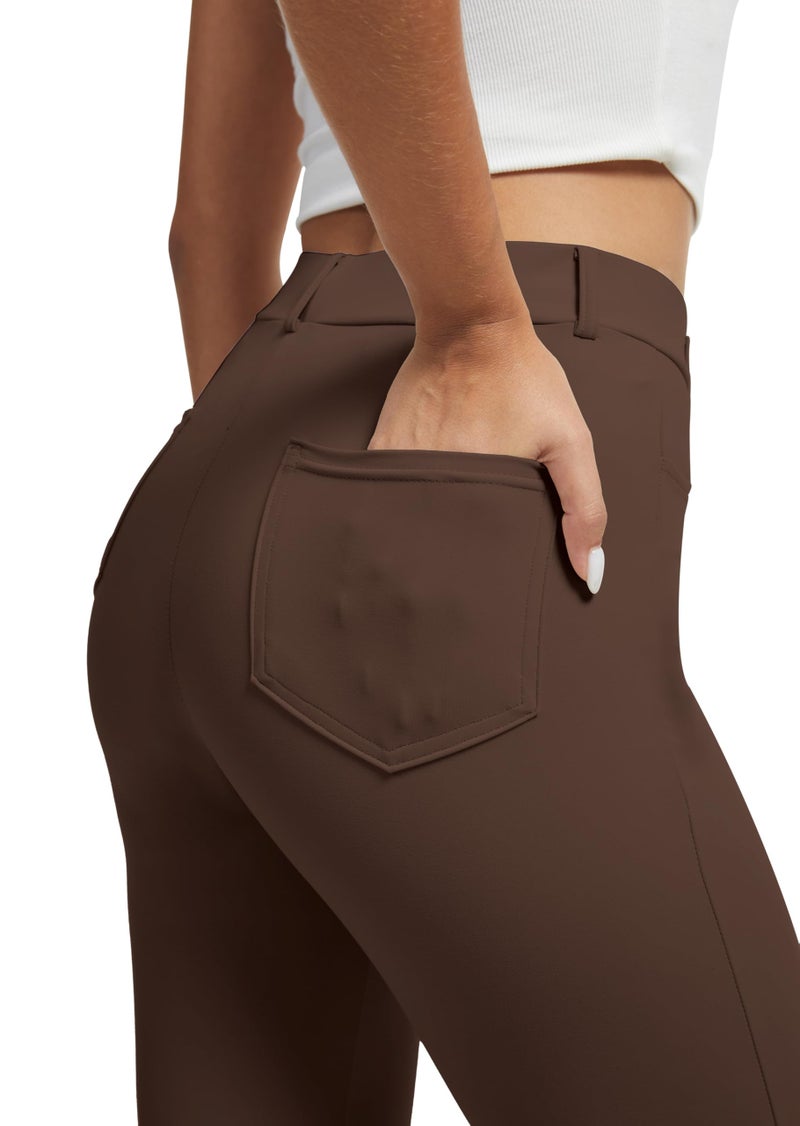 VIMPEP Yoga Pants Women Straight Leg Pants with Pockets High Waist Stretchy Pull On Dress Slacks for Casual Lounge Office Work Petite/Regular 1202 29 Dark Brown L - Image 3