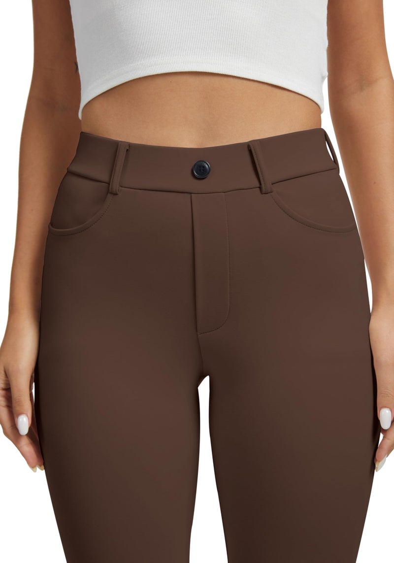 VIMPEP Yoga Pants Women Straight Leg Pants with Pockets High Waist Stretchy Pull On Dress Slacks for Casual Lounge Office Work Petite/Regular 1202 29 Dark Brown L - Image 2