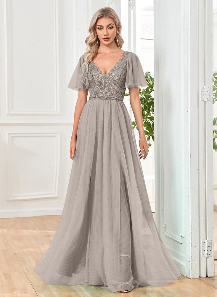 V-Neck Short Sleeve Maxi Dress