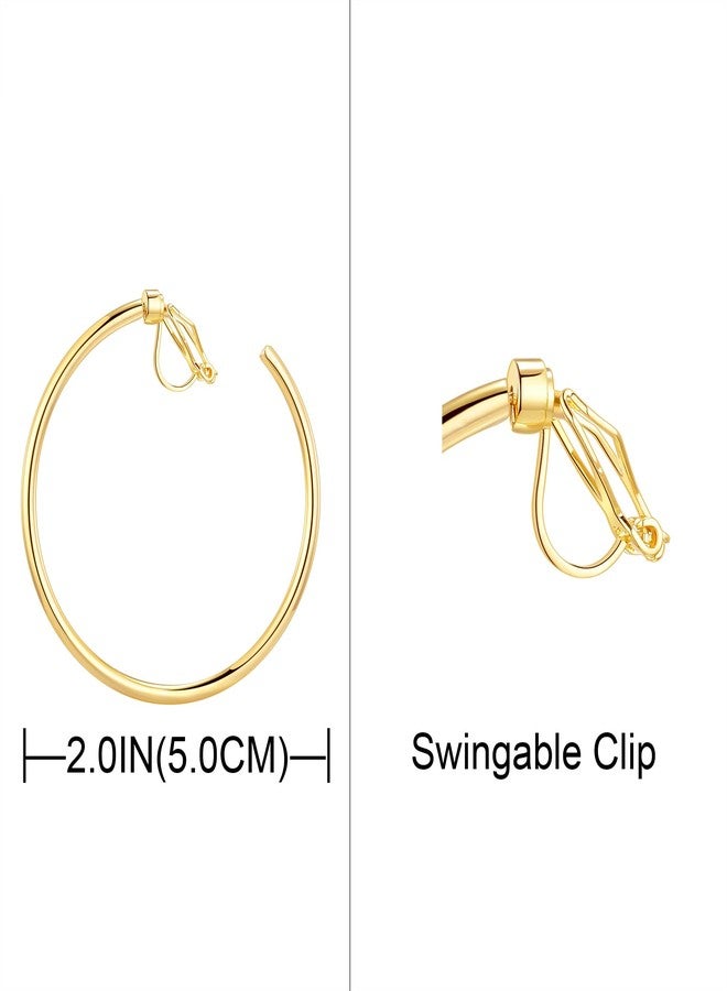 YOQUCOL 5CM(2.0IN) Swingable Clip On Hoop Earrings Non Pierced Ears Golden Hoops Clip Earrings for Women - Image 2