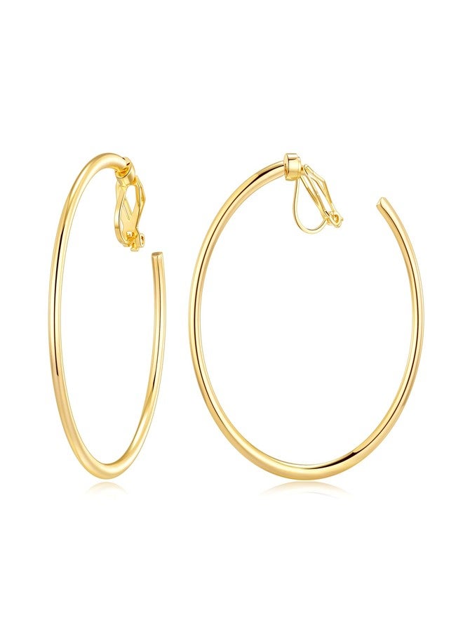 YOQUCOL 5CM(2.0IN) Swingable Clip On Hoop Earrings Non Pierced Ears Golden Hoops Clip Earrings for Women - Image 1
