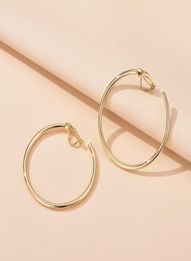 YOQUCOL 5CM(2.0IN) Swingable Clip On Hoop Earrings Non Pierced Ears Golden Hoops Clip Earrings for Women - Image 4