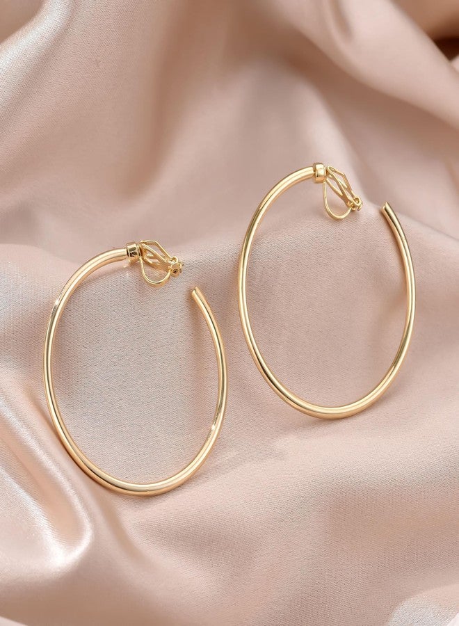 YOQUCOL 5CM(2.0IN) Swingable Clip On Hoop Earrings Non Pierced Ears Golden Hoops Clip Earrings for Women - Image 5