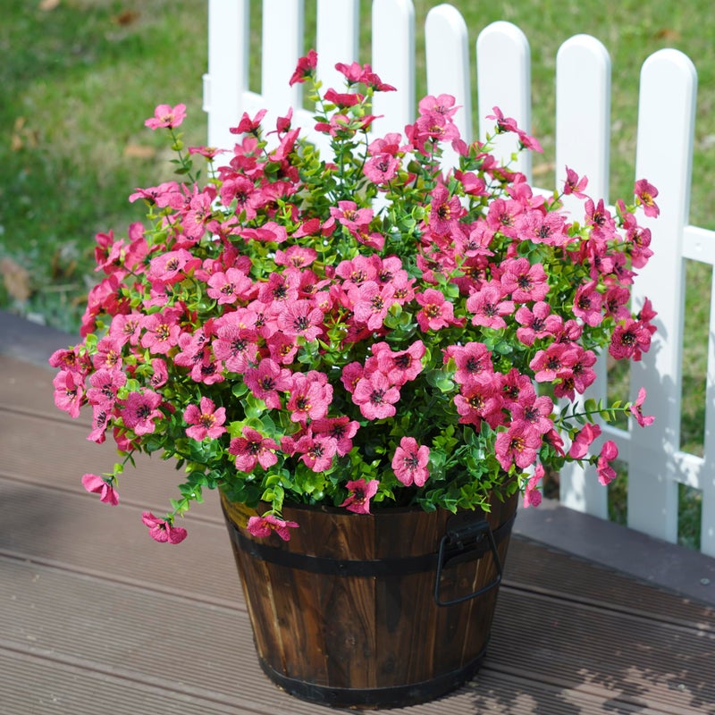 florisso Artificial Fake Plants Flowers for Outdoor Outside Summer Decoration  12 Bundles Faux Silk Hotpink Daisy UV Resistant Realistic for Porch Patio Home Window Box Yard Garden Planter - Image 5