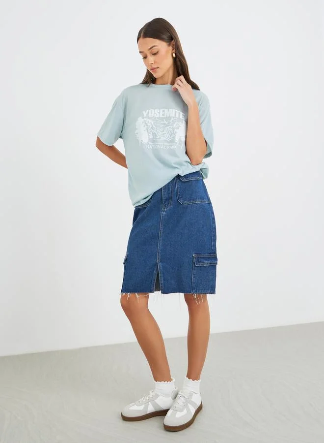 ستايلي Styli Women Green Yosemite Graphic Oversized T-Shirt
