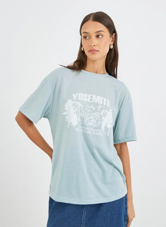 Styli Styli Women Green Yosemite Graphic Oversized T-Shirt