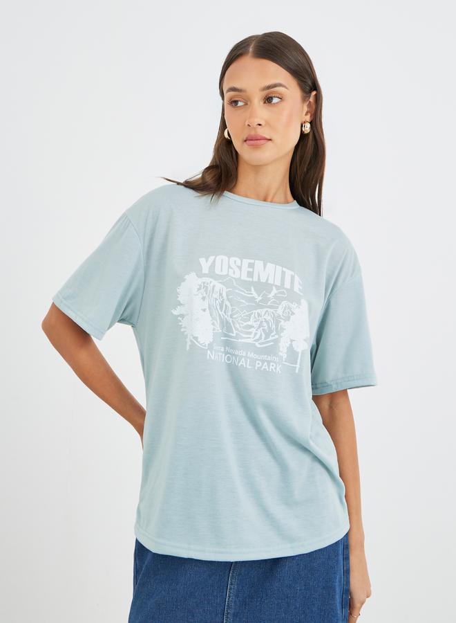 Styli Women Green Yosemite Graphic Oversized T-Shirt - Image 3