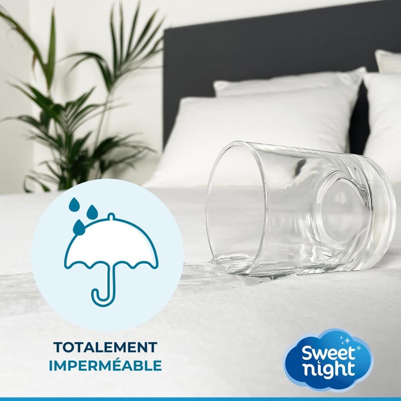 SWEET NIGHT غطاء فرشة SWEET NIGHT مقاوم للماء 90 × 190 سم | حماية من بق الفراش والعث | فرشة مجددة | سحاب | بدون معالجة كيميائية | ارتفاع الحافة حتى 30 سم مواد معالجة بدقة - Image 2