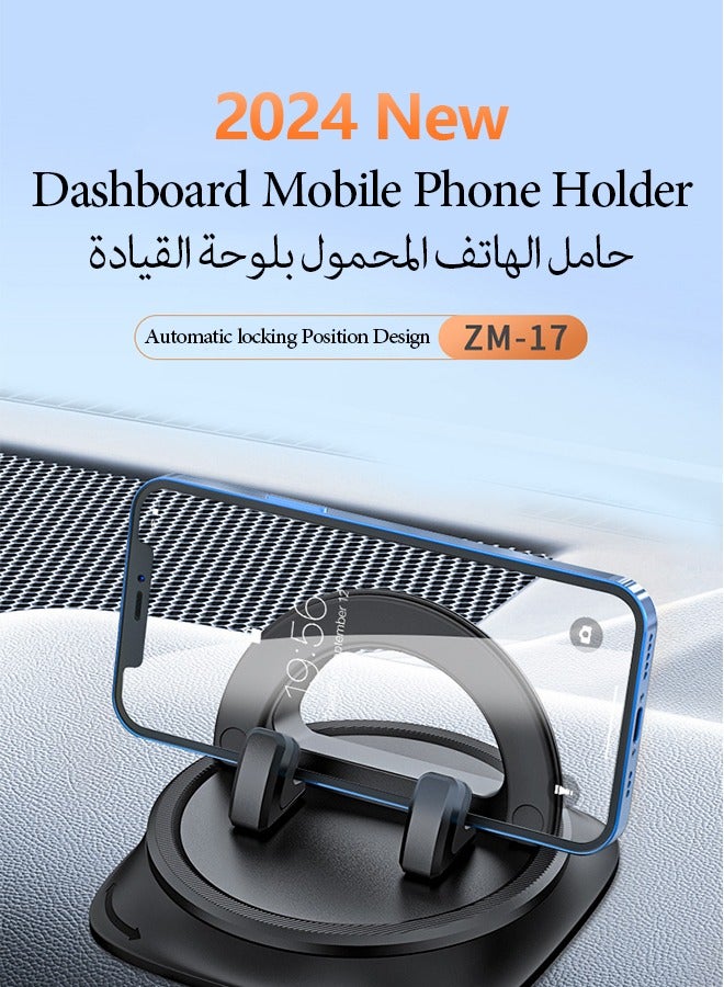 Car Phone Mount, Phone Mount for Car, Dashboard Cell Holder 360° Rotatable Car with Non-Slip Silicone, Cell Phone Car Mount, Stable Phone Mount for Car, Compatible Phone, Other Smartphone (Black) - Image 1