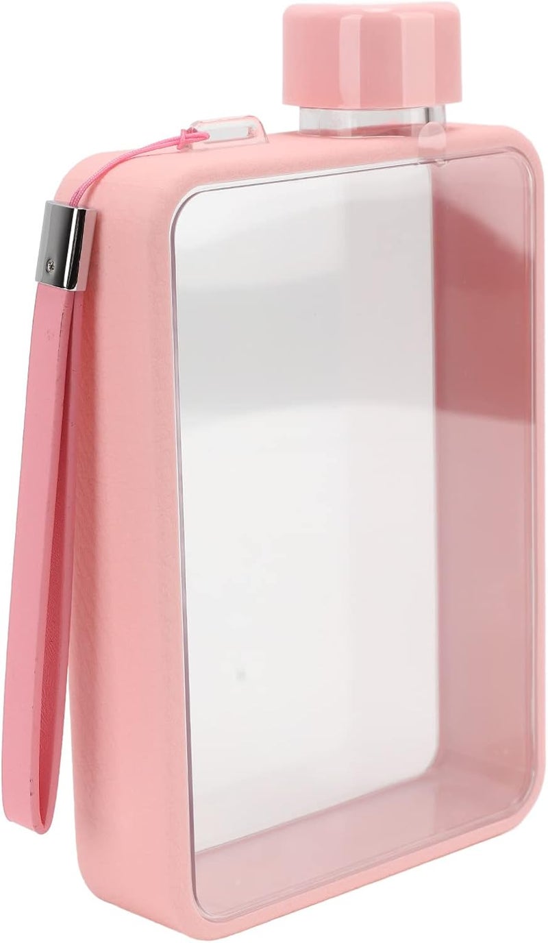 klarako Water Bottle, Flat Water Bottle Transparent PC PU Thin Leakage Proof Durable for Sports (Pink) - Image 1