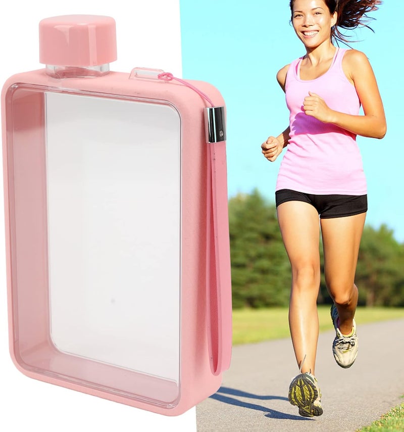 klarako Water Bottle, Flat Water Bottle Transparent PC PU Thin Leakage Proof Durable for Sports (Pink) - Image 2
