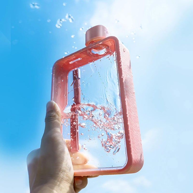 klarako Water Bottle, Flat Water Bottle Transparent PC PU Thin Leakage Proof Durable for Sports (Pink) - Image 5