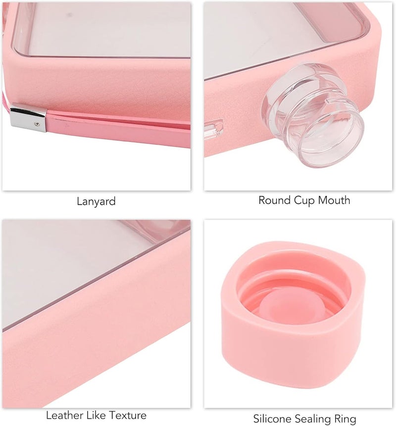 klarako Water Bottle, Flat Water Bottle Transparent PC PU Thin Leakage Proof Durable for Sports (Pink) - Image 3