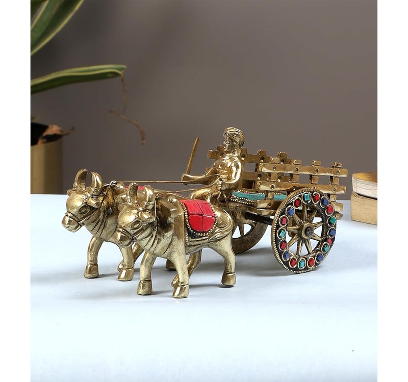 Two Moustaches Two Moustaches Gemstone Work 75 Inches Brass Bullock Cart Showpiece Brass Home Decor Aesthetic Room Decor Corner Shelf Showpieces Standard Pack of 1  - Image 2