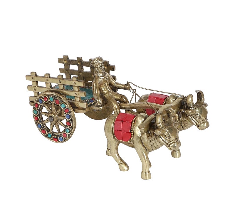 Two Moustaches Two Moustaches Gemstone Work 75 Inches Brass Bullock Cart Showpiece Brass Home Decor Aesthetic Room Decor Corner Shelf Showpieces Standard Pack of 1  - Image 1