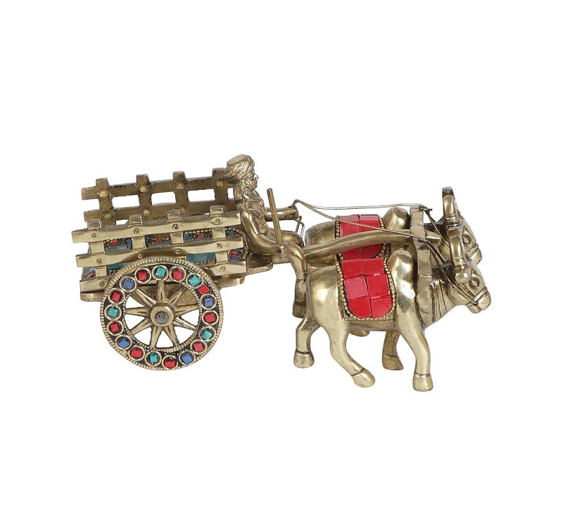 Two Moustaches Two Moustaches Gemstone Work 75 Inches Brass Bullock Cart Showpiece Brass Home Decor Aesthetic Room Decor Corner Shelf Showpieces Standard Pack of 1  - Image 3