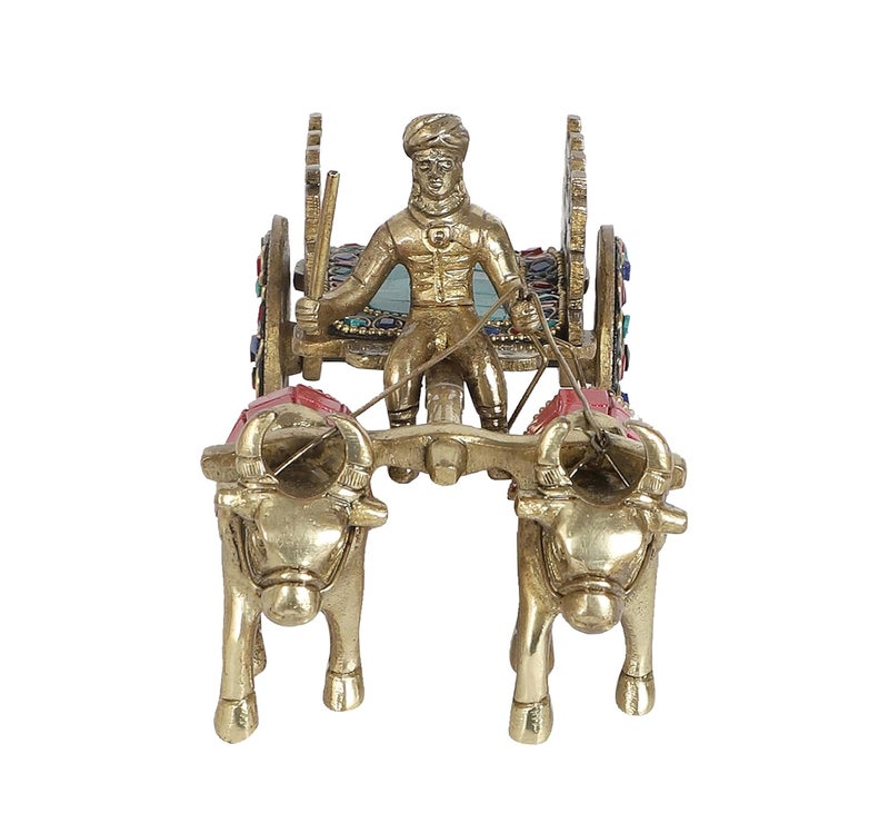 Two Moustaches Two Moustaches Gemstone Work 75 Inches Brass Bullock Cart Showpiece Brass Home Decor Aesthetic Room Decor Corner Shelf Showpieces Standard Pack of 1  - Image 4