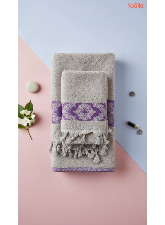 توالا أطقم مناشف قطنية بنفسجية فاتحة - Image 2