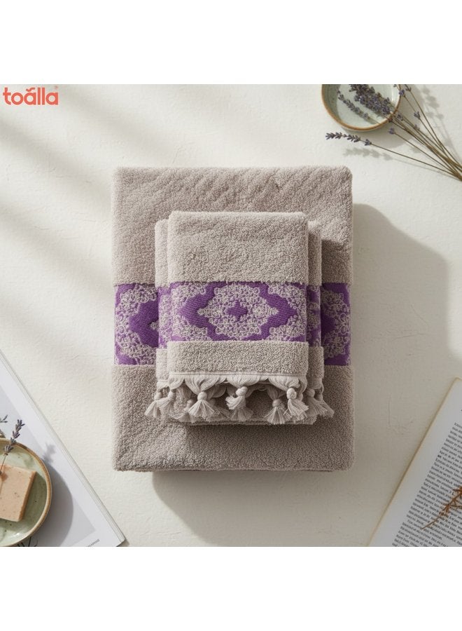 توالا أطقم مناشف قطنية بنفسجية فاتحة - Image 3