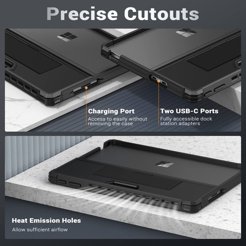 MoKo Case Compatible with Microsoft Surface Pro 11, Surface Pro 10, Surface Pro 9 13 Inch, All-in-One Protective Rugged Cover with Hand Strap, Compatible with Type Cover Keyboard, Black - Image 5