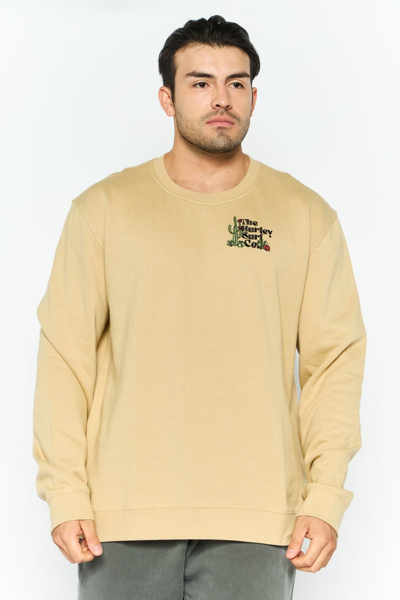 Hurley سويت شيرت رياضي للرجال بأكمام طويلة مناسب في الهواء الطلق، بيج - Image 1
