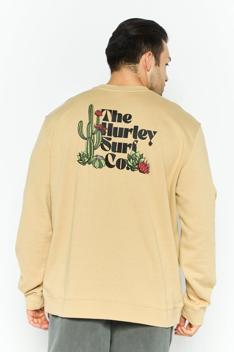 Hurley سويت شيرت رياضي للرجال بأكمام طويلة مناسب في الهواء الطلق، بيج - Image 2