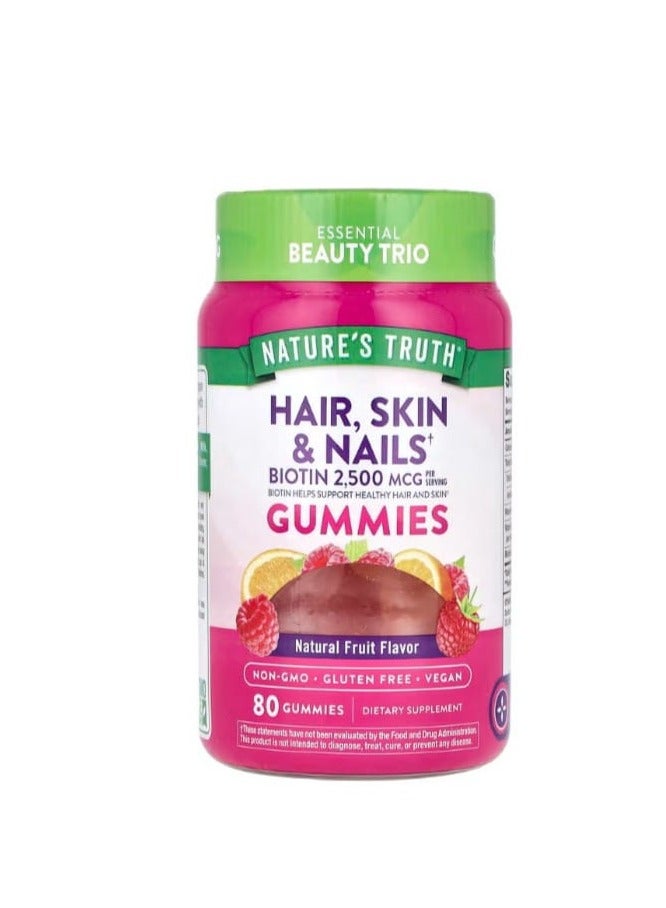 نايتشورز تروث أقراص مضغ للشعر والبشرة والأظافر فاكهة طبيعية 80 قرص مضغ نباتي صرف - Image 1