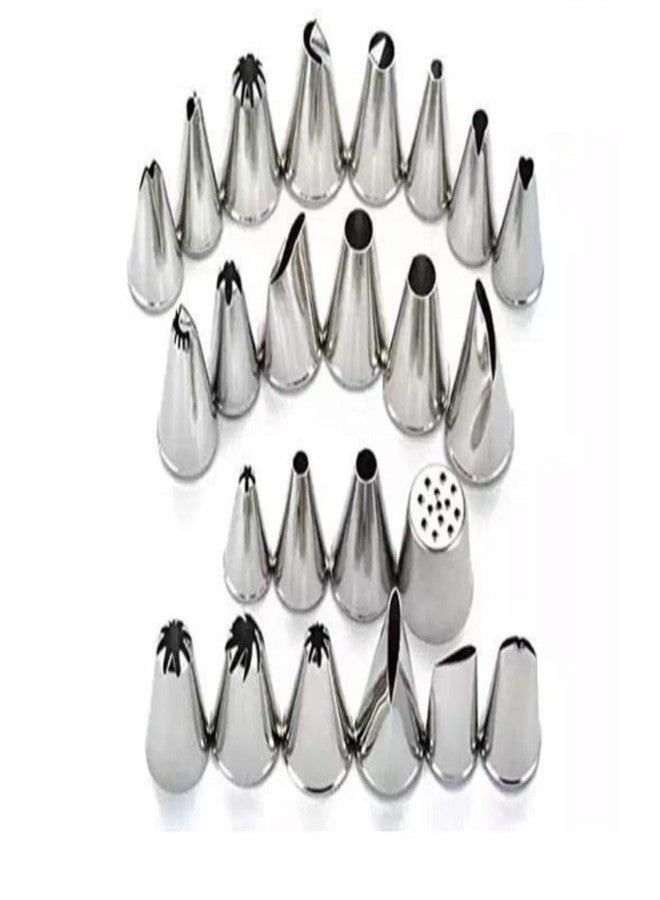 Cake Decorating Nozzle Set - 25 Piece Stainless Steel Icing Tips - 1 Coupler - Multi-Pattern Piping Tips for Cupcakes, Cakes, Cookies - Professional & Home Baking - Reusable - Easy to Clean - Image 1