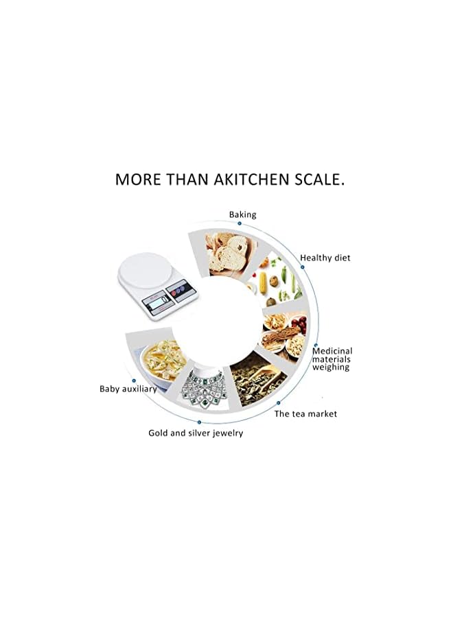 GJT Digital Kitchen Scales,Multifunction with LCD Display,Digital Pocket Food Scale,Kitchen Food Scale for Baking & Cooking,22lbs/10kg(Battery Included,White) - Image 4