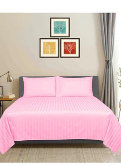 EXPRESS BEDSHEETS Hotel Quality King Size Egyptian Twill Stripe Cotton bedsheet 3 Pcs Bed Linen set with one flat bedsheet & two pillow covers Soft & Breathable, Luxury Premium Cotton, Wrinkle Free and Machine Washable  - Image 1