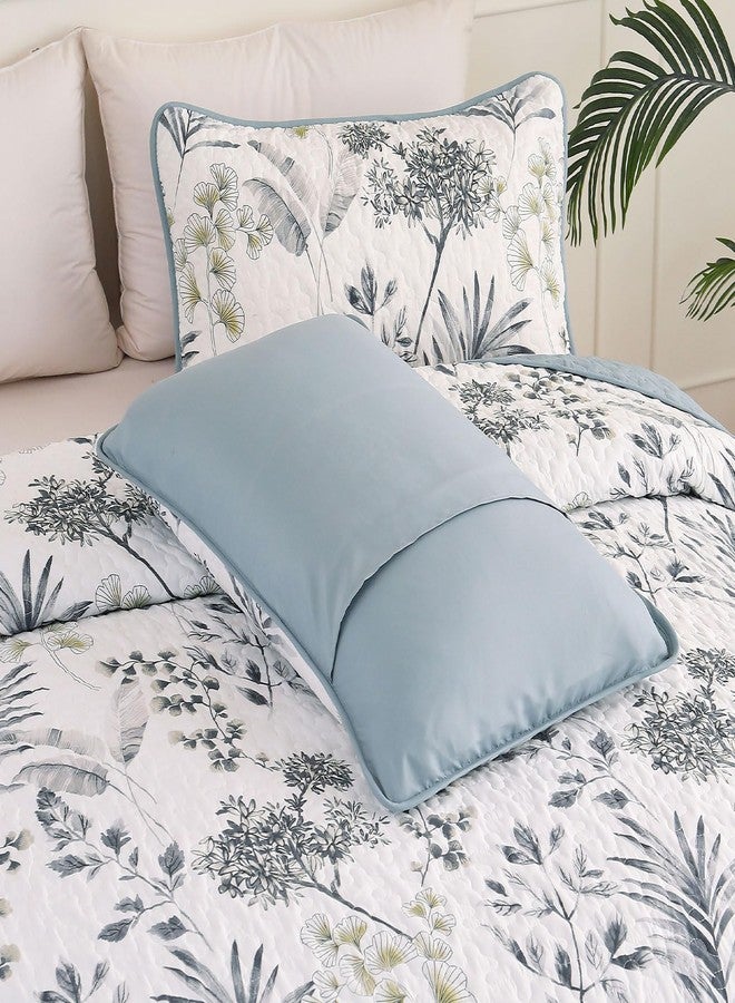 Anibedding Queen Size Quilt Sets Blue Floral Pattern Quilt Bedding Set, 3 Pieces Botanical Quilt Soft Microfiber Bed Coverlet for All Season(96" x 90) - Image 5