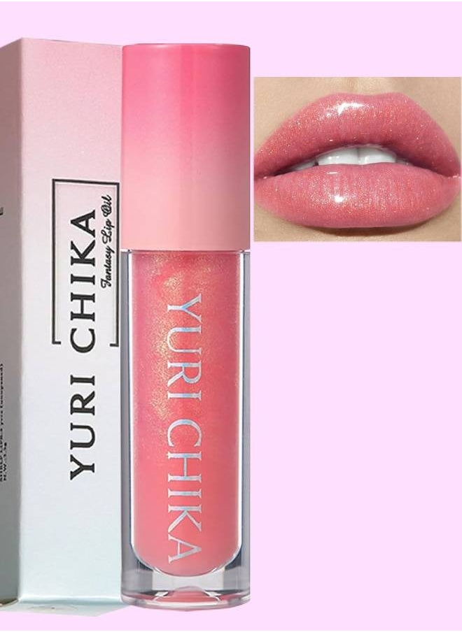YURI CHIKA - Lip Glow Oil Long Lasting Moisturize Non Sticky Lip Gloss Fine Flash Shimmer Liquid Lipstick High Shine Lifter Gloss Two Tone Plumping Lip Oil Lip Drip Glossy Lips Glaze Makeup Pink Lip Gloss 01 - Image 1