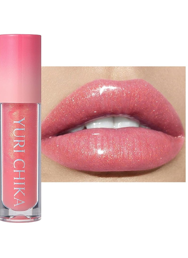 YURI CHIKA - Lip Glow Oil Long Lasting Moisturize Non Sticky Lip Gloss Fine Flash Shimmer Liquid Lipstick High Shine Lifter Gloss Two Tone Plumping Lip Oil Lip Drip Glossy Lips Glaze Makeup Pink Lip Gloss 01 - Image 1
