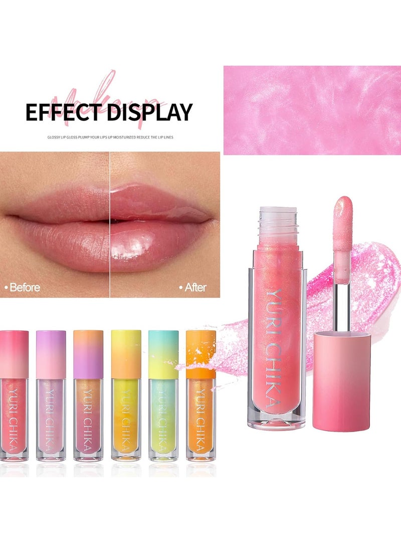 YURI CHIKA - Lip Glow Oil Long Lasting Moisturize Non Sticky Lip Gloss Fine Flash Shimmer Liquid Lipstick High Shine Lifter Gloss Two Tone Plumping Lip Oil Lip Drip Glossy Lips Glaze Makeup Pink Lip Gloss 01 - Image 1